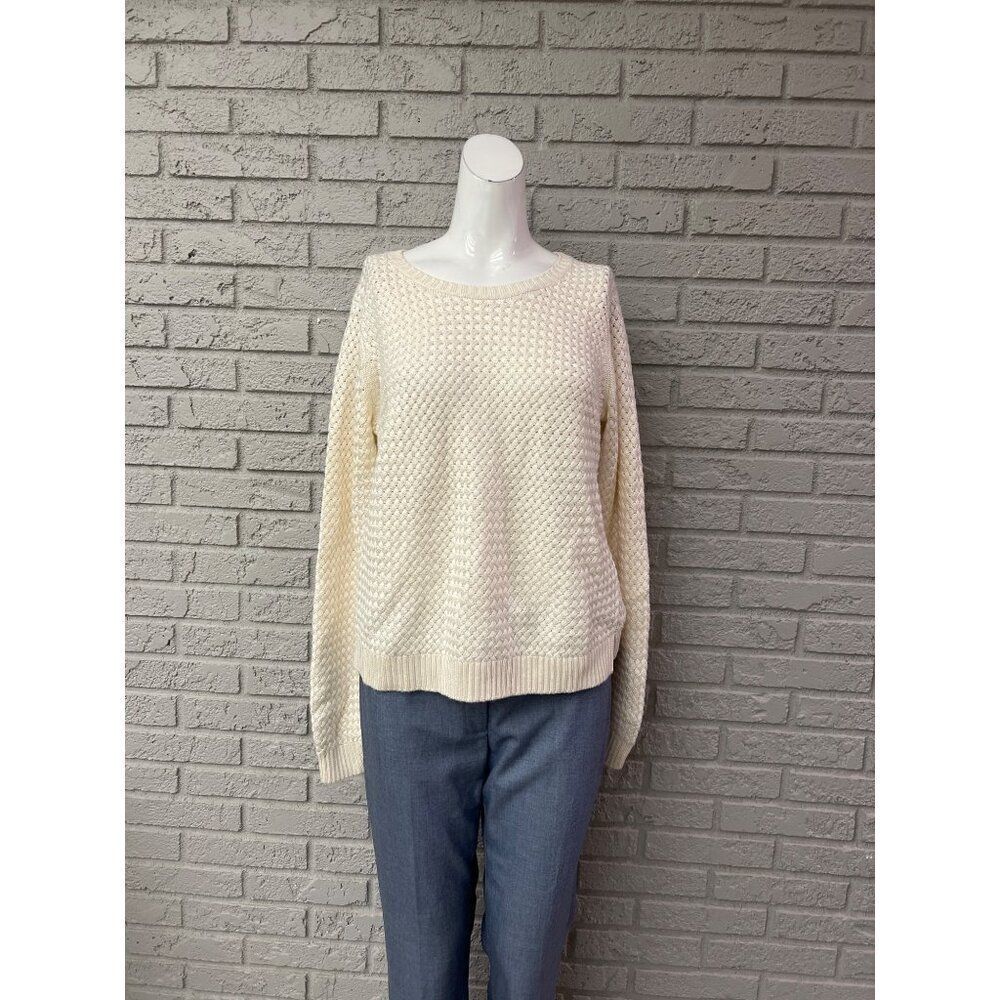 Banana Republic Women Ivory Basket Weave Long Sleeve Sweater Size M